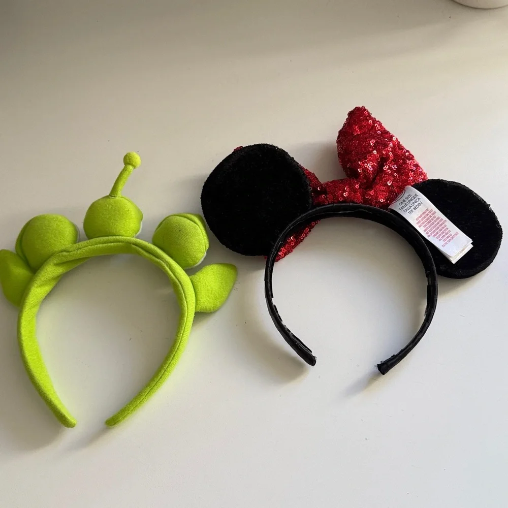 Disney Kids Alien Eye Headband in Lime Green & Minnie Sequin Ears with Red Bow - Picture 3 of 3